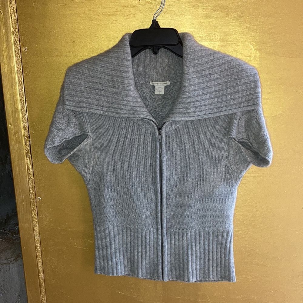 RARE WHITE + WARREN Grey Cashmere Zip Sweater